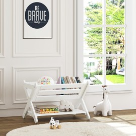 UTEX Kids Bookshelf with Caddy, Toddler Bookshelf, Book Storage Organizer, Small Book Shelf for Kids Rooms, Nursery, Playroom, White