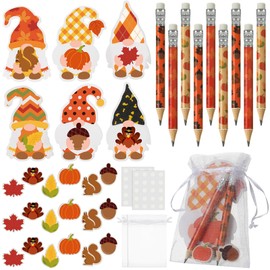 Cholemy 120 Pcs Thanksgiving Fall Party Favors Bulk Includes 30 Pcs Gnome Thank You Cards 30 Pcs Fall Themed Erasers 30 Pcs Thanksgiving Party Pencils 30 Pcs Organza Bags for Thanksgiving Autumn Gift
