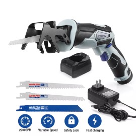 Workpro 12V Cordless Reciprocating Saw 2.0Ah Li-Ion Battery Fast Charger 3 Saw Blade USA