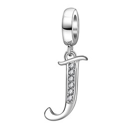 JORLLA Alphabet Letter Charms Solid 925 Sterling Silver Letter Initial A-Z Crystal Charms Bead for Bracelet Necklace(J)