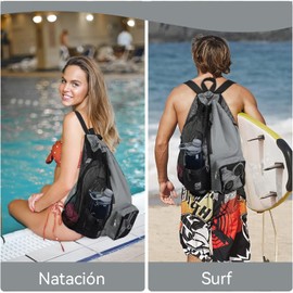 Mochila Deportiva con Cordón,Mochila de Cordón,Bolsas de Cuerdas,Mochila de Baloncesto con Compartimento Exterior,Para Natación,Fitness,Yoga,Entrenamiento Deportivo（Gris-2）