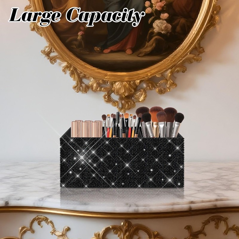 Bling Makeup Brush Holder Organizer, 3 Slot Sparkle Cosmetics Brushes