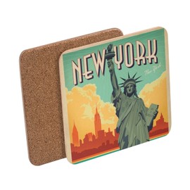 Cork Coaster - New York USA Poster Vintage Travel Art Deco 30's - 1 Piece (95x95mm)