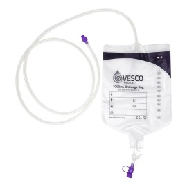 Vesco Medical 1000mL Enteral Drainage Bag w/ ENFit & 5cm tubing VED-010EO 2/pack