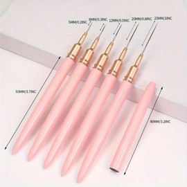 5pcs Pink Nail Art Brush Set, Hypoallergenic - Precision Detailing for Flower Patterns, Painting, Carving, and Grid Designs with Ultra-Fine Liner Brushes