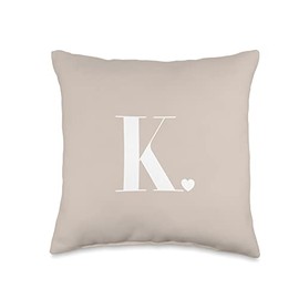 Sand / Beige / Tan Cute Letter K Initial Heart Monogram Throw Pillow
