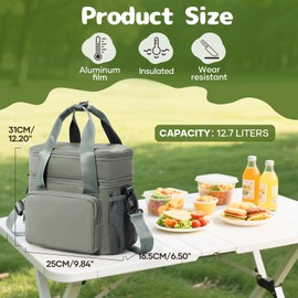 HPLQQ Insulated Lunch Bag, Leakproof Lunch Box for Women Men, Portable Tote Bag Thermal Cooler Lunch Container with Adjustable Strap for Adult/Kids for Work, School, Picnic, Outdoor, BBQ,D3-Green