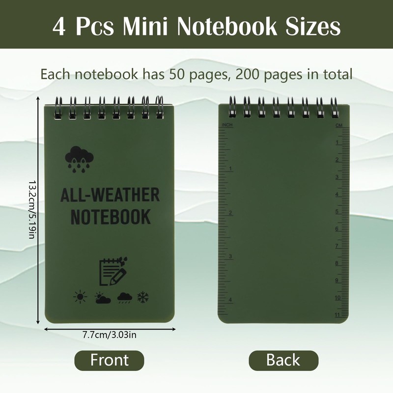 Waterproof Notebook, 4 Pack Mini Notepads, All Weather Pocket Notepad,