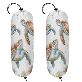 Kizmoglux Ocean Sea Turtles Plastic Bag Holder 2 Pcs Grocery Bag Organizer Reusable Trash Bags Organizer Wall Mount Washable Kitchen Dispenser Holders with Drawstring Closure