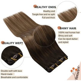 Ugeat Clip in Hair Extensions Balayage Hair Extensions Darkest Brown Clip in Light Brown with Light Golden Blonde Hair Extensions Clip in 120 Grams 10 Pieces Double Weft Real Hair Clip in 16 Inch