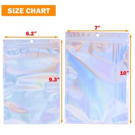 120 PCS-7x10 Reclosable Mylar Bags for Food Storage, Resealable Holographic Bags with Clear Window for Small Businesses, Smell Proof Aluminum Foil Ziplock Edible Packaging Bag for Candies