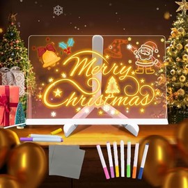 LED Note Board with 7 Colors,11.8"x7.9" Led Drawing Board for Kids with Invisible Stand, Light Up Dry Erase Board with 7 Markers, Dry Erase Board for Office School Home