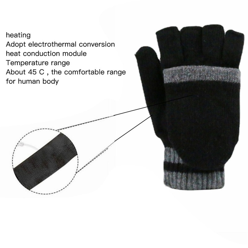 Full and Half Fingers Heating Gloves USB Fingerless Knitting Electric