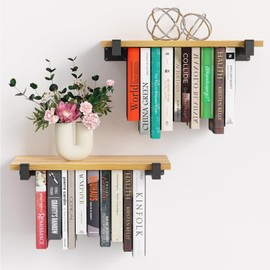 NANATI 2 Set of Floating Bookshelf, Pine Wood Invisible Bookshelf, Hanging Bookshelves for Wall, Unique Space Saving Wall Bookcase (16.5L×8.7W×1.5H)