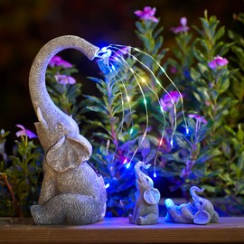 Yeomoo Elephant Statues Garden Ornaments Outdoor - Elephants Mum with Baby Elephant Figurine Solar Lights Elephant Lamp Gifts for Women Men Mum Birthday Gifts Garden Pation Balcony Room Decor