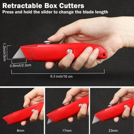 Reginary 30 Pcs Box Cutter Bulk Retractable Blade Utility Knife Heavy Duty Aluminum Alloy Razor Shell Knife Razor Knife for Cartons, Cardboard and Boxes, DIY, Factory, Home (Red, Green, Blue)