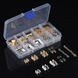 Ribbon Bracelet Kit Bookmark Pinch Crimp Ends Lobster Clasps with Jump Rings and Chain Extenders, 370 Pieces (Multicolor A)