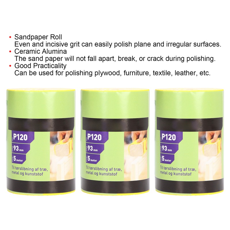 3 Rolls Sandpaper Roll 120 Grit Abrasive Sheet Polishing Grinding