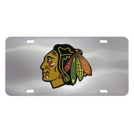 FANMATS 24536 Chicago Blackhawks Stainless Steel Front License Plate with Large 3D Molded Team Metal Emblem