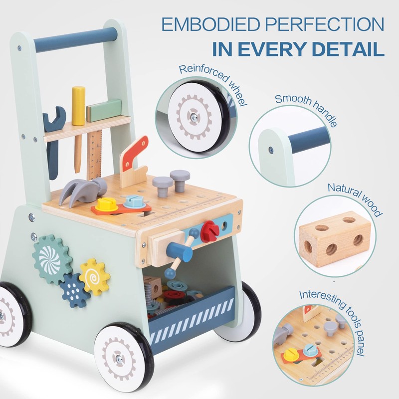 2-in-1 Baby Push Walker - Wooden Push Walker and Tool