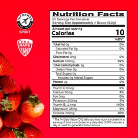 BARE PERFORMANCE NUTRITION BARE PERFORMANCE NUTRITION BPN Electrolytes Hydration Drink Mix | Sugar Free Electrolyte Powder | 500mg Sodium per serving | Naturally Sweetened | Strawberry, 50 Servings