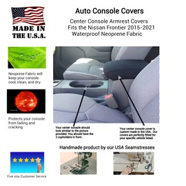 Auto Console Covers- Fits The Nissan Frontier 2015-2021 Center Console Armrest Cover Waterproof Neoprene Fabric (Gray)