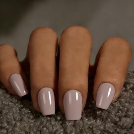 SXVME Uñas postizas cortas a presión, color gris claro, con pegamento, brillantes, sencillas, cuadradas, de gel suave natural, reutilizables, 30 unida