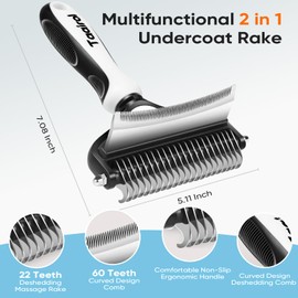Taairol Extra Wide Undercoat Rake for Dogs and Cats, Pet Grooming Brush with Nail Clipper to Remove Loose Fur, Professional Dematting & Deshedding Comb for Tangled Hair (Large)