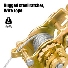 YATOINTO Come Along 2 Ton Cable Winch Puller Double Rope 6.56Ft Heavy Duty Hand Puller 2200LB with Wire Gripper Cable Ratchet Puller W/Double Metal Gear for Lifting Pulling