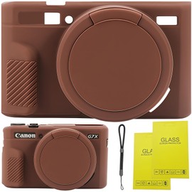 SZHSYJY G7X Mark II case,G7X Removable Lens Cover Silicone Cover for Canon PowerShot G7X ii,Comes with 2 Screen Protectors and 1 Wrist Strap.G7X Accessories. (Brown)