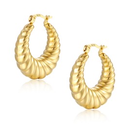 ASH'S CHOICE Creolen Ohrringe Gold Twist Damen, 14K Vergoldete Silber 925 Creolen Oval Ohrringe Kleine, Creolen Gold Chunky Knorpel Huggie Klobig Leicht Oval Gold Kreolen Kleine Damen Mädchen