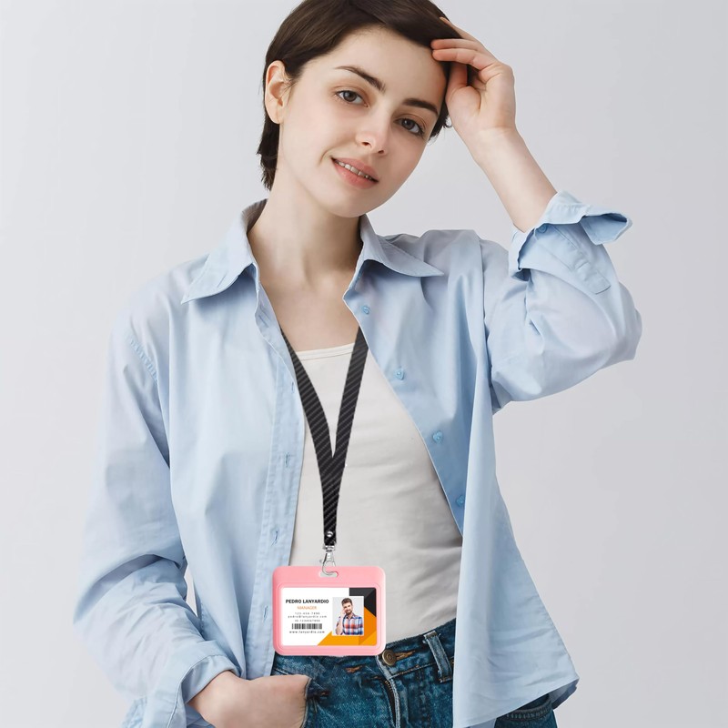 Lanyardio 1 Pack Sliding Horizontal ID Badge Holder Hard Pink
