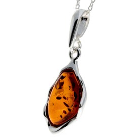 SilverAmber Jewellery UK - 925 Sterling Silver & Genuine Baltic Cognac Amber Classic Pendant - GL212