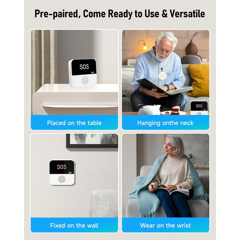 PILSAMAS WiFi Caregiver Pager Wireless Call Button with App Alert,