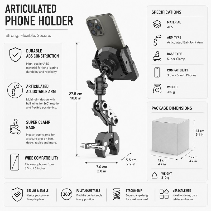 Adjustable Phone Mount for Dashboard & Flat Surfaces – Dual