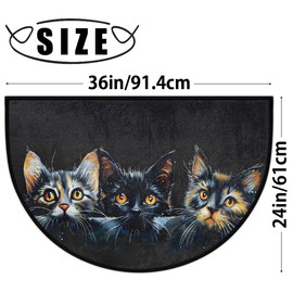 Half Round Door Mat Animal cat Black Non Slip Absorbent Semi Circle Area Rugs Washable Half Moon Floor Mats for Indoor Outdoor Patio Kitchen Bathroom Entryway Fireplace Home Carpet Decor