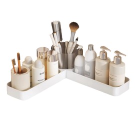 Iilnlaty Shower Organizer Corner with Holder,No Drilling Showers Caddy,Acrylic Bathroom Rack for Inside Showering for Home Deco & Counter Storage(White L)