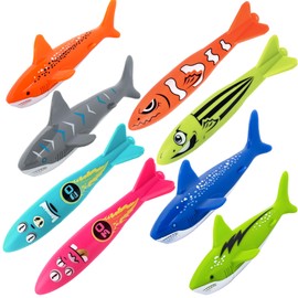 Korlon Tec Pool Toys for Kids Ages 4-8, 8 Pcs Underwater Pool Torpedo Bandits Gliding Shark Diving Toys for Kids Ages 8-12