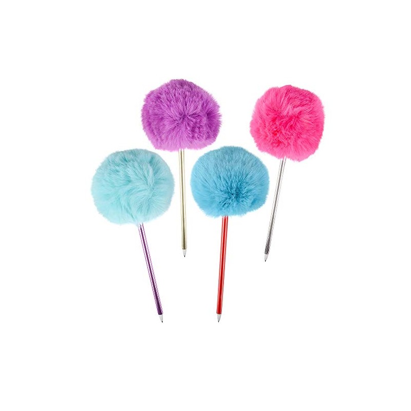 6 Pack Pom Pom Pens Cute Faux Fur 3.5" Pom