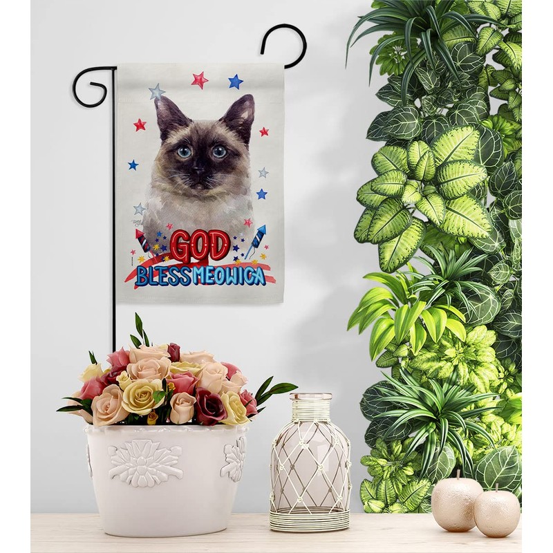 Breeze Decor Patriotic Siamese Garden Flag Set Wall Hanger Cat