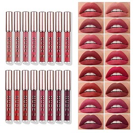 16 Pcs Matte Liquid Lipstick Makeup Set Velvety Liquid Lipstick Long Lasting Durable Nude Lip Gloss Beauty Cosmetics Set for Girls and Women (16PCS)