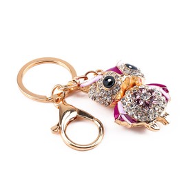 WERPOWER Crystal Split Ring Key Chain Key Ring Bag Drop Ornament Rhinestone Gold Plated Owl Modelling Purple
