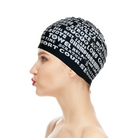 Adult Swim Caps, Ear Protecting Silicone Bathing Cap Swimming Hat for Men, Women with Long and Short Hair (Black-Terms-XL)