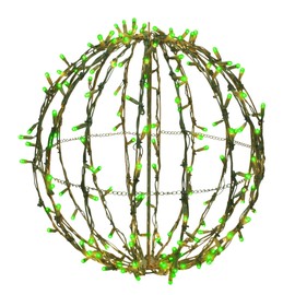 Holiday Bright Lights 20" Brown Sphere Foldable Sphere, Pathway Ball Light and Decoration for Indoor/Outdoor, Hanging Orb Lights for Backyard, Garden Patio and Garage LED - 200L Green