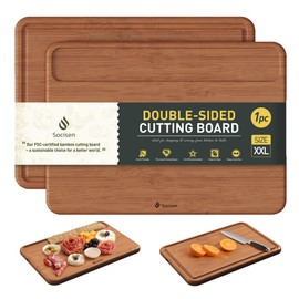 Extra Large Bamboo Cutting Board Over Sink Butcher Block Chopping Board Wooden Cutting Boards Solid Thick Juice Groove Big Xl XXl xlarge Kitchen Counter Organic Meat BBQ Kit(19.5" x 14" x 0.8")