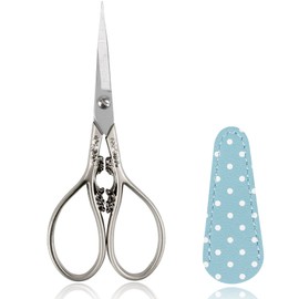 BIHRTC 4.5Inch Sharp Precision Craft Scissor Stainless Steel Sharp Pointed Tip Scissors Vintage Detail Shears with Leather Sheaths for Craft Sewing Thread Cutting Artwork Needlework Knitting
