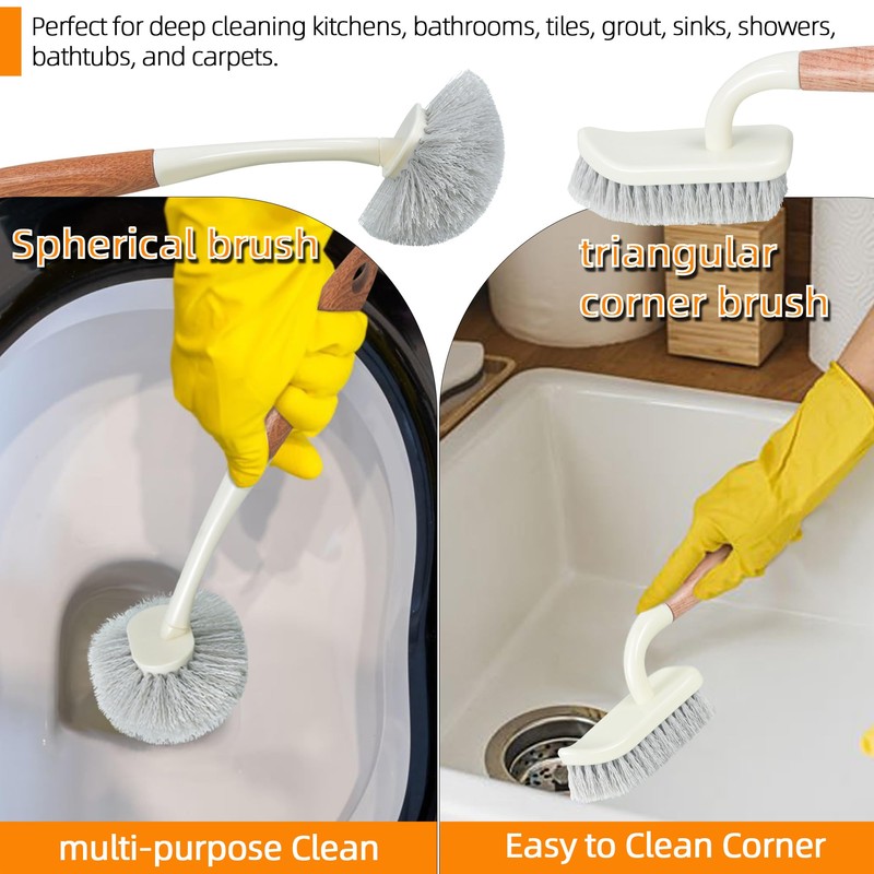 Attoshow 5-Pack Heavy Duty Scrub Brushes Set with Wooden Handles,