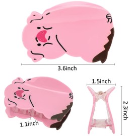 Pink Pig Hair Clips, Hapdoo Cute Novelty Animal Claw Clip for Women Girls, Acetate Funny Pig Hair Accessories Gifts