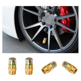 4 PCS Tire Pressure Monitor Valve Stem Caps, 2.4 Bar 36 PSI Car Tire Pressure Monitor Sensor Indicator with 3-Color Eye Alert, Universal Valve Stem Caps for Cars, SUVs, Trucks (Gold)