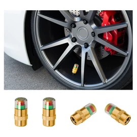 4 PCS Tire Pressure Monitor Valve Stem Caps, 2.4 Bar 36 PSI Car Tire Pressure Monitor Sensor Indicator with 3-Color Eye Alert, Universal Valve Stem Caps for Cars, SUVs, Trucks (Gold)